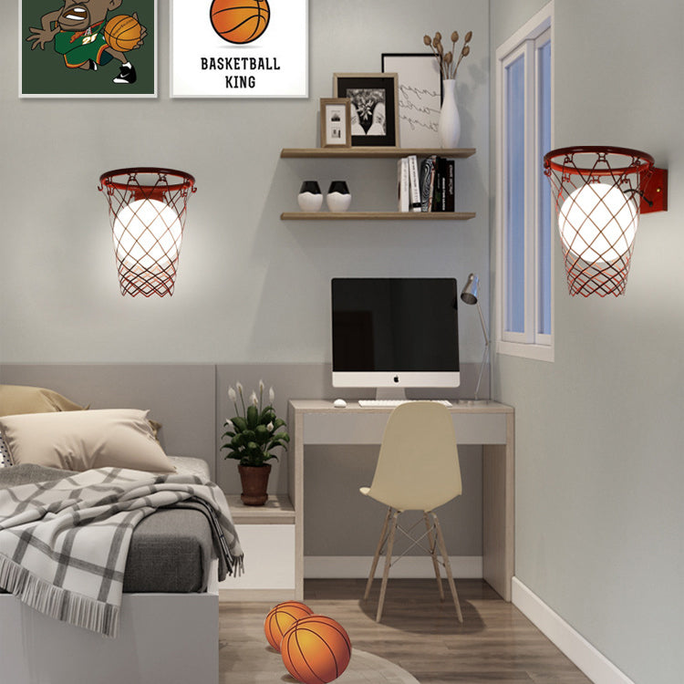 Slamora Kinder Wandleuchte | Basketballkorb Design | Glas & Metall | Art Déco Stil | Schlafzimmerlicht