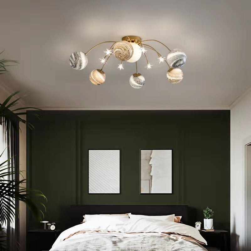 AetherGlobe Kinder Deckenleuchte | Nordic Design | 13 Glaskugeln | Halb-Aufbau-Montage | Deko für Kinderzimmer