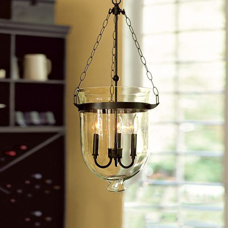 RusticaLume Kronleuchter | Runde Glaslaterne | Rustikales Design | 3-flammig | Wohnzimmer-Beleuchtung