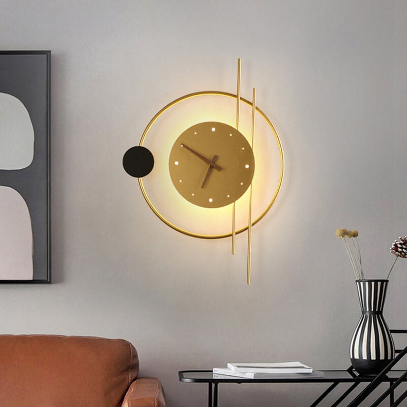 ChronoLume LED Wandleuchte | Modernes Nordic Design | Kreative Uhr & Licht Kombination | Wandlampe in Schwarz & Gold