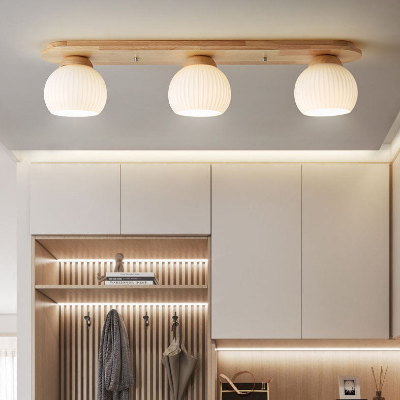 Zeniro Japanischer Stil Deckenleuchte | Gestreiftes Glas & Holz | Flush Mount | Minimalistisches Design