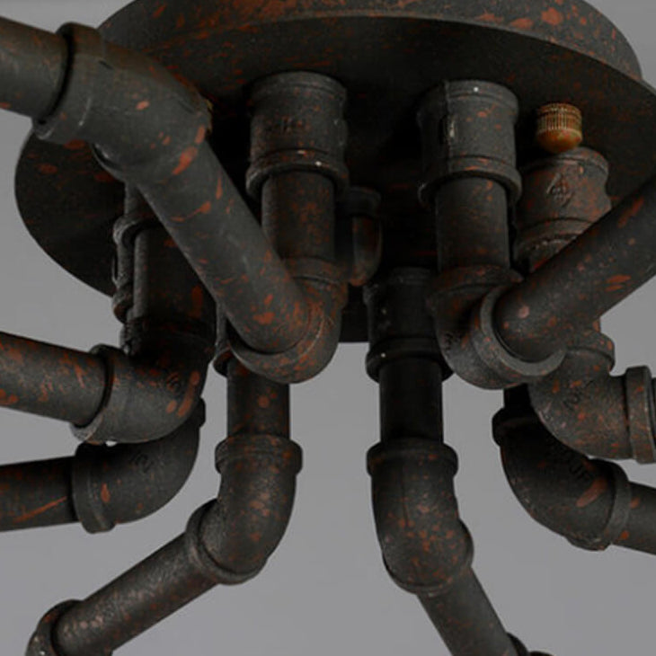 RustiBeam Industrielle Vintage Deckenleuchte | 4/6/8 Lichter | Wasserrohr-Design aus Eisen