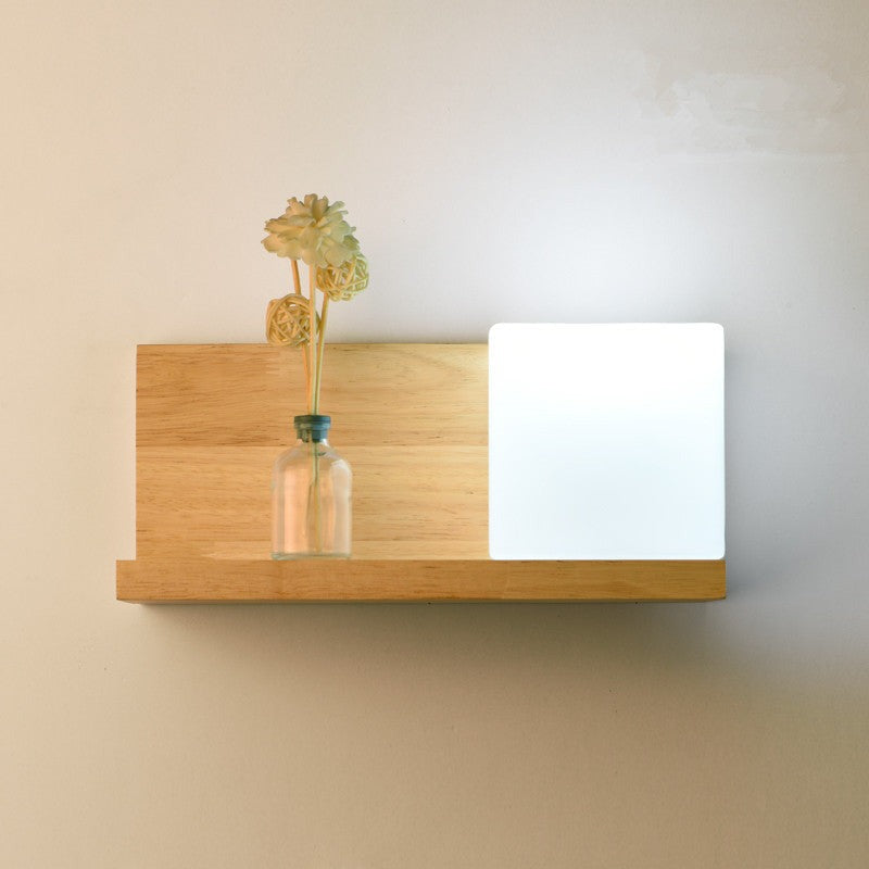 ZenSquare Wandlampe | Japanisches Minimalistisches Design | Holz & Glas | 1-Licht