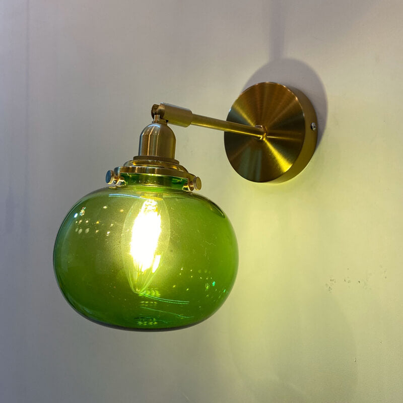 Glasvora Japanische Wandlampe | Runde Kugel aus Glas & Messing | Vintage Design | 1-flammig