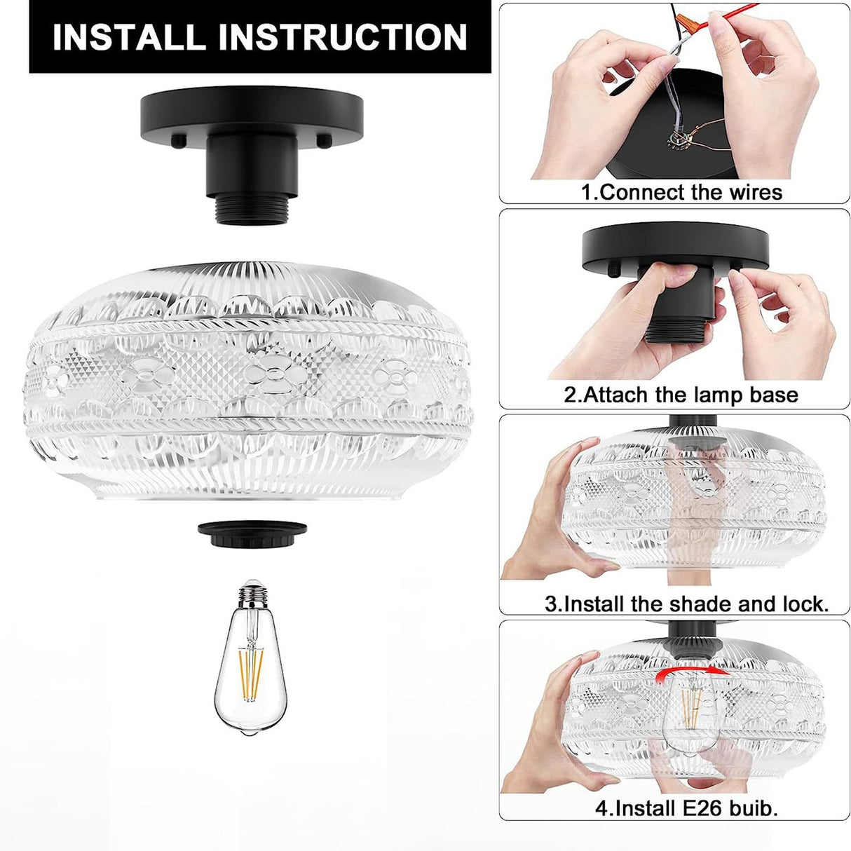 LustraTex Deckenleuchte | Texturiertes Glas | Industrial Design | Halb-Einbau für Wohnzimmer