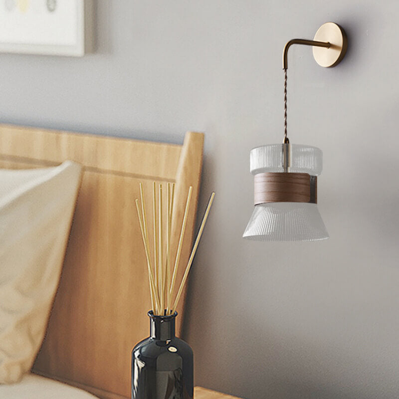 Walnura Wandlampe | Japanisches Minimalistisches Design | Holz & Glas | 1-Licht Wandleuchte