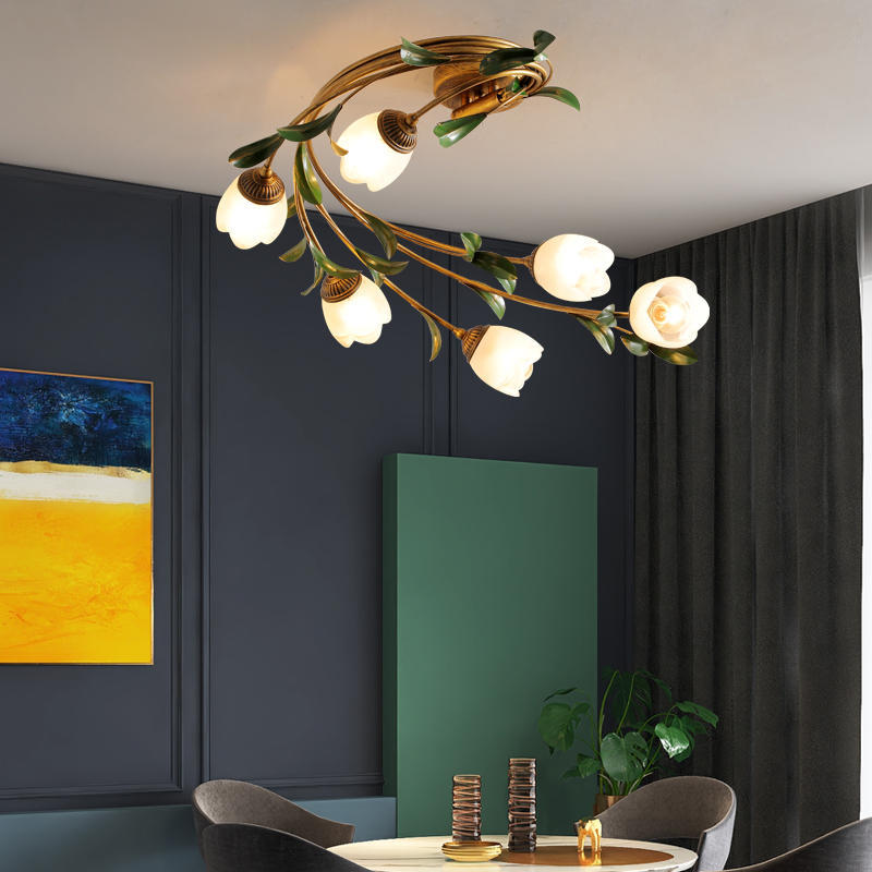 FleurLuxe Französisches Design Deckenleuchte | 6-Licht | Blumenmotiv | Für Wohnzimmer