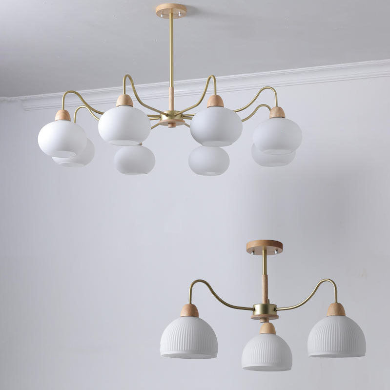 Gloriva Japanischer Kronleuchter | Glas & Holz | 3/6/8-flammig | Minimalistisches Design