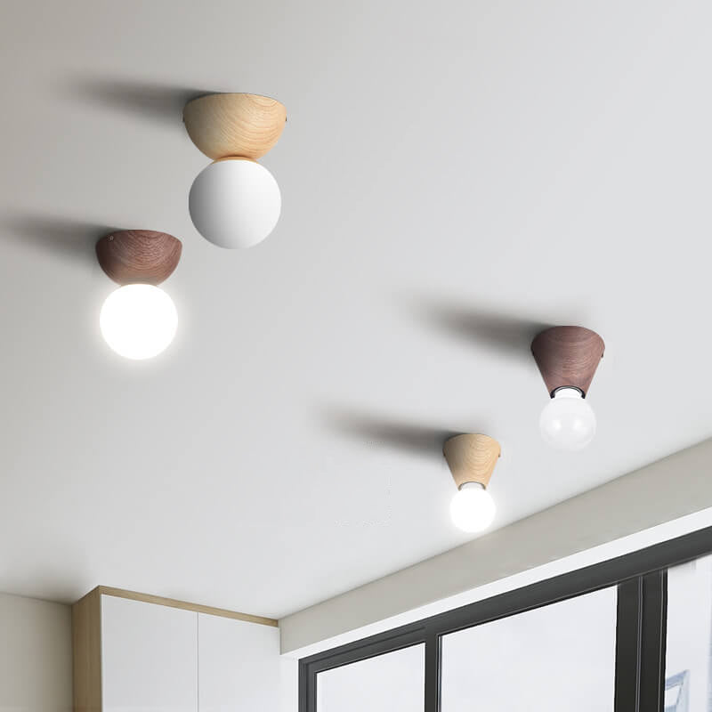 LumaFlair ZenGlow Japanischer Minimalismus LED Deckenleuchte | Holzoptik | Glasdesign | Runde Form | Flush Mount | Stilvolle Beleuchtung