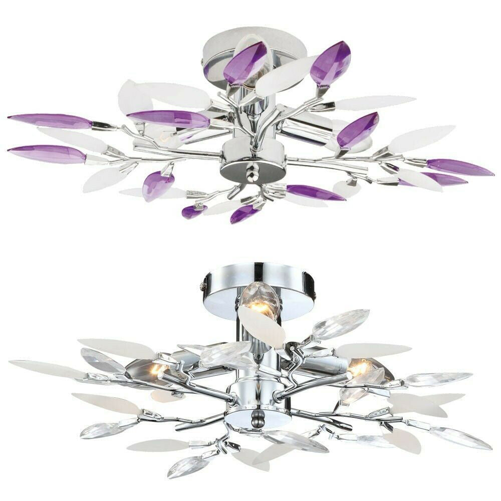 LustroLeaf Crystal Flush Light | Design in Blätter-Optik | 3-Licht-Deckenleuchte | Exklusive Eleganz für Zuhause