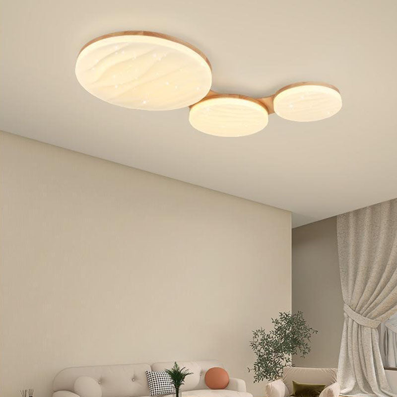 Aurorica Deckenleuchte | Nordic Wood Frame | Runder Acryl-Schirm | LED-Flächenbeleuchtung für Wohnzimmer