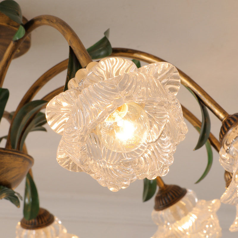 LuminBloss Rustikale Deckenleuchte | Blumen-Design aus Eisen & Glas | 6/8/10 Flammen | Für Wohnzimmer & Essbereich