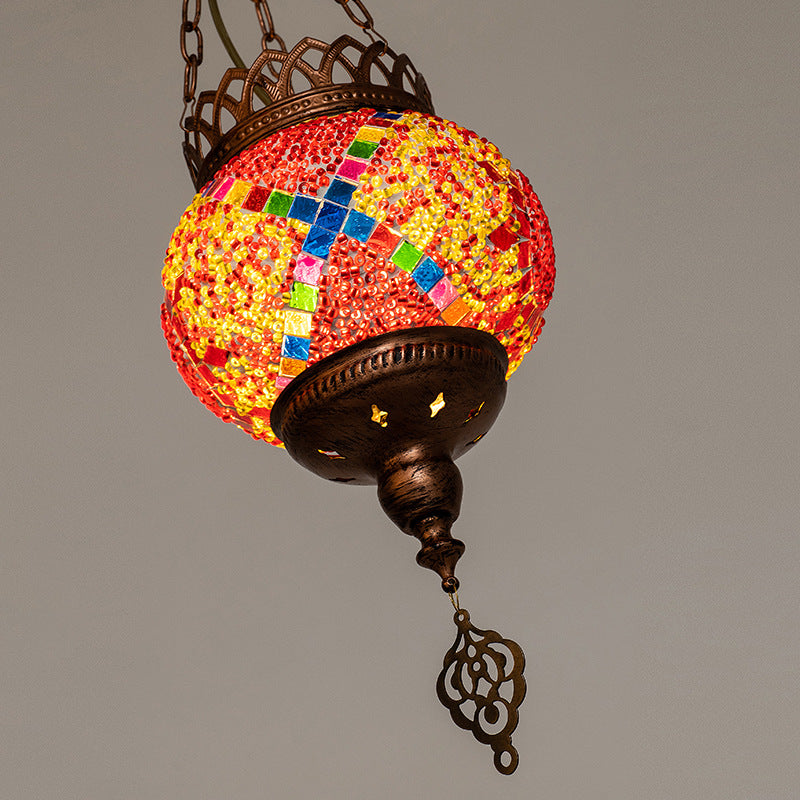 BohoSphere Pendelleuchte | Buntglas Kugelschirm | 1 Licht | Wohnzimmer Deko