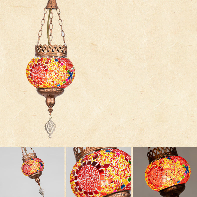 BohoSphere Pendelleuchte | Buntglas Kugelschirm | 1 Licht | Wohnzimmer Deko