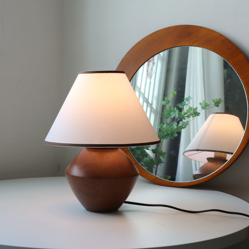 ZenSphere Japanische Vintage Tischlampe | Massivholz & Stoffschirm | Wabi-Sabi Design | 1-flammig | Deko für Zuhause