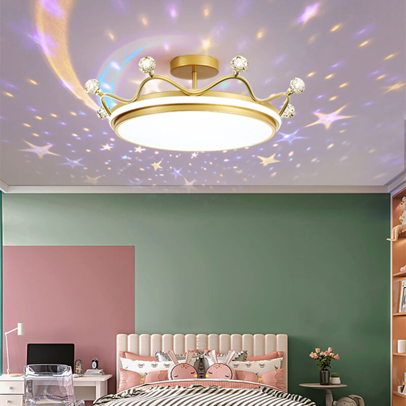 LumoCrown Kreative Kinder Krone Deckenleuchte | LED Semi-Flush | Gold & Pink Optionen | Infinitely Dimmbar | Perfekt für Kinderzimmer & Schlafzimmer