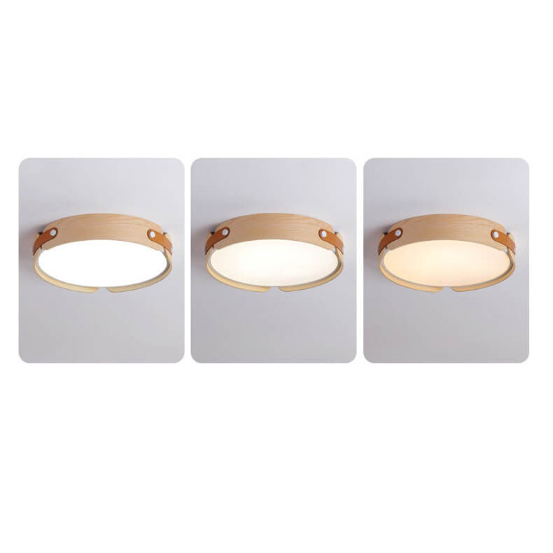 Lunaria Nova LED Deckenleuchte | Minimalistisches Design | Massivholz & Lederoptik | Dimmbar