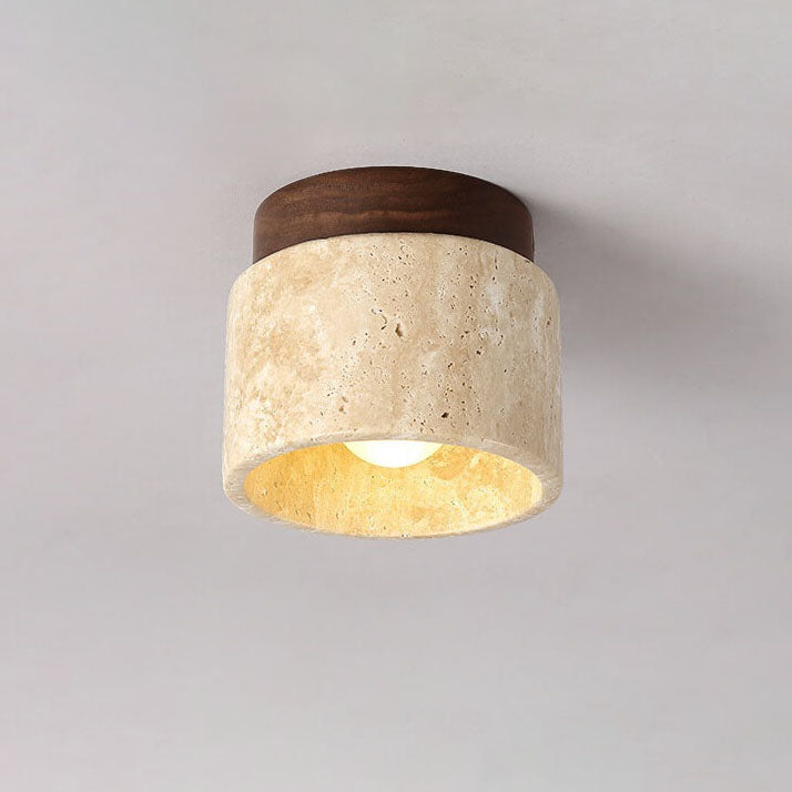 TravertiLux Runde Travertin Deckenleuchte | Vintage Design | Flächenbündige Montage | Ideal für Flur