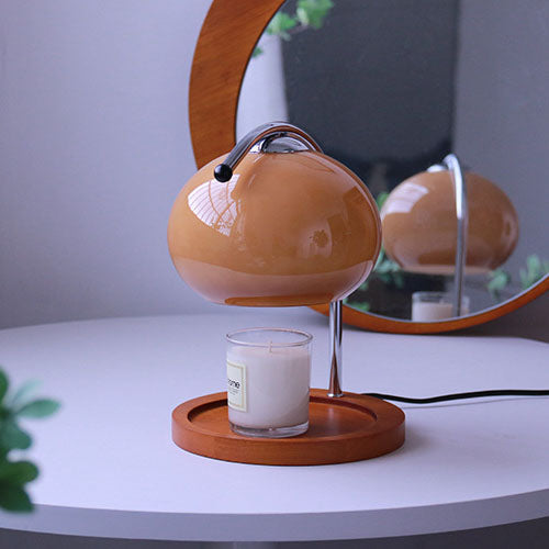 Melva Vintage Glasdom-Lampe mit Holzsockel | Schmelzendes Wachs | Dimmer | Stimmungslicht | Deko für Zuhause