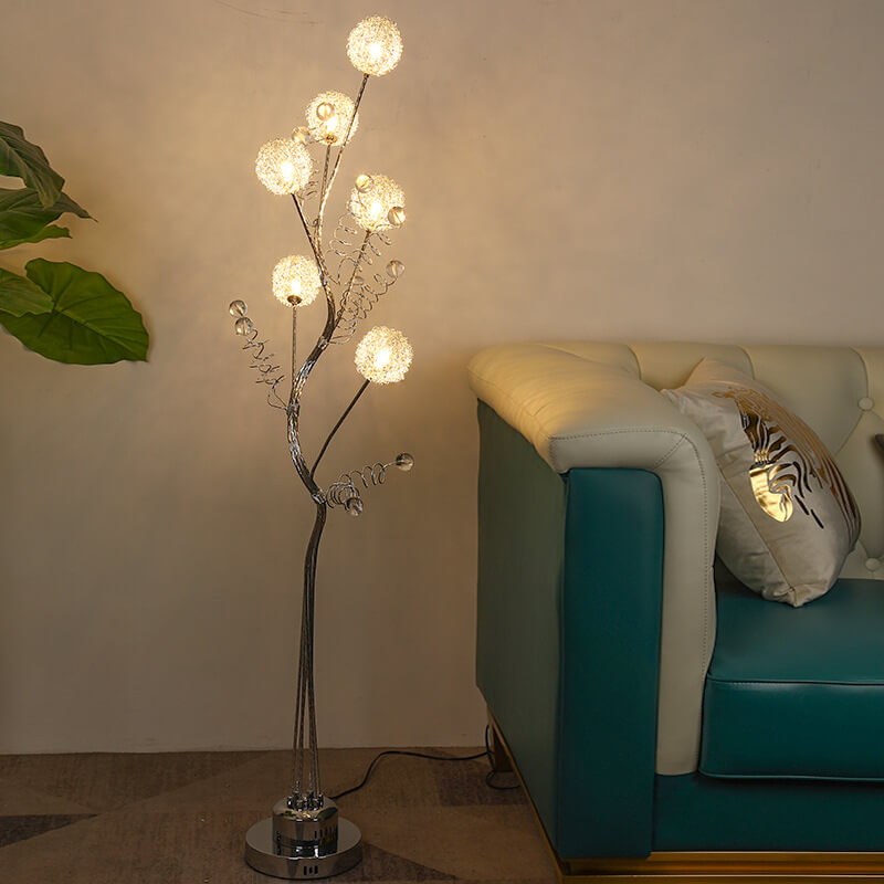 LumiBranch Aluminium Stehlampe | Kreatives Design | Rustikale Baumästhetik | 6-Licht Dekorlampe