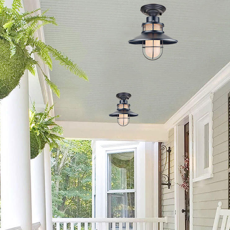 AquaGleam Außen Deckenleuchte | Wasserdicht | Frostglas & Eisen | Semi-Aufbau-Montage