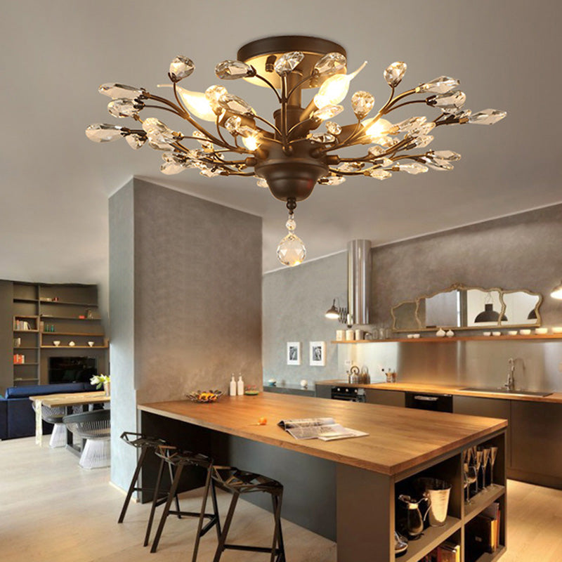 BranChic Deckenleuchte | Europäisches Design | Kristalläste | 4-6 Lichter | Stilvoll für Wohnzimmer