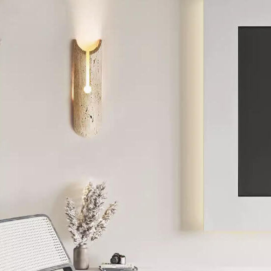 Travova Japanische Wandleuchte | Gelber Travertin Halb-Oval Design | Wohnzimmerlicht