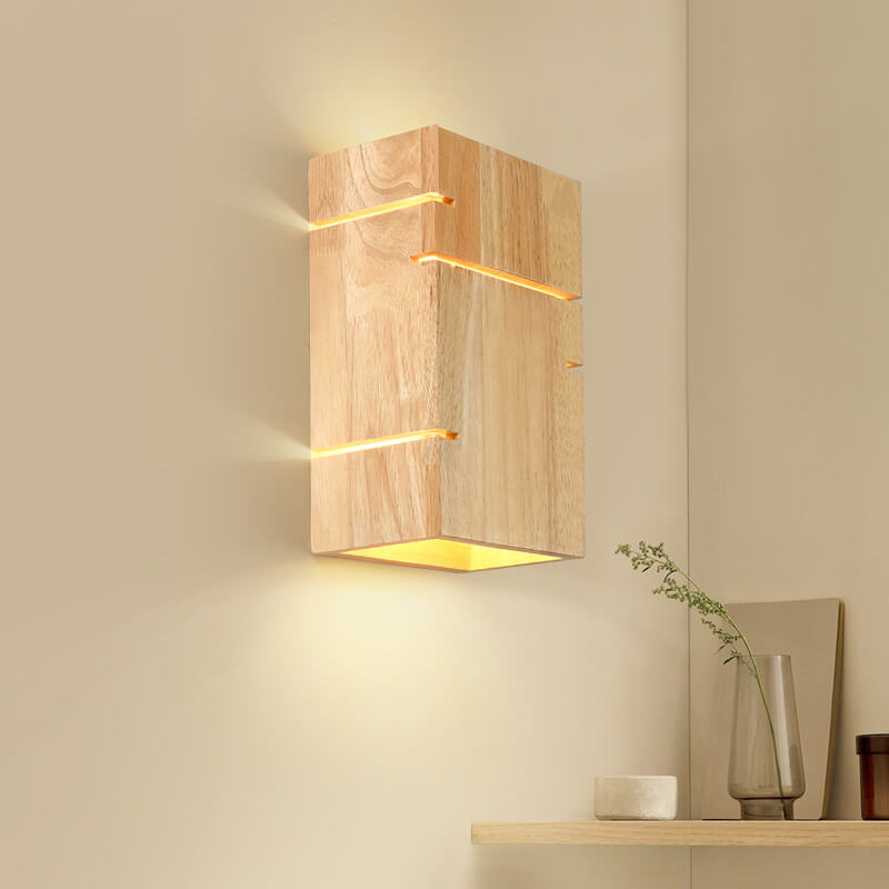 Opalitho Minimalist Design Wandlampe | Japanischer Stil | Holzrahmen | 2-Licht Wandleuchte für Wohnzimmer
