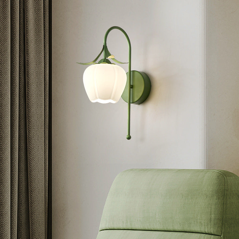 Lunaris Wandlampe Nordic Vintage Design | Kürbisglas | Florales Muster | 1-Flammig | Wandleuchte