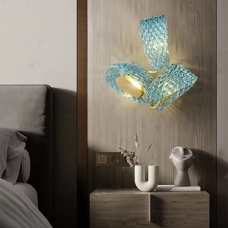 Floraluxe Moderne Blaue Blumen Wandleuchte | 2/3-flammig | Glas | Luxuriöse Wandbeleuchtung