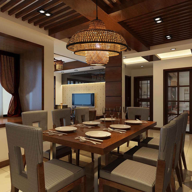 KashiLight Japanische Vintage Bambus-Pendelleuchte | Natürlicher Stil | 1-Flammig