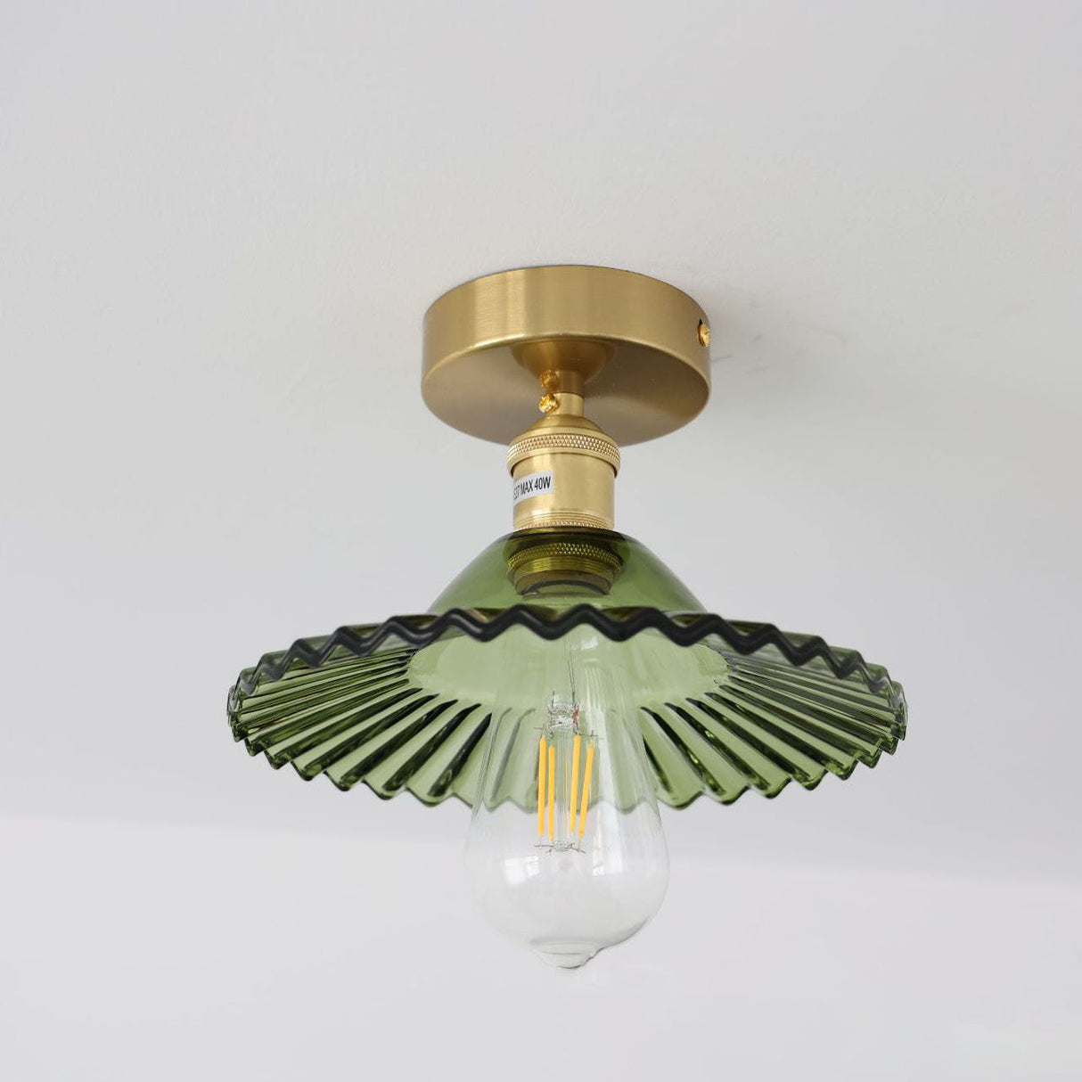 Lotuvia Japanische Vintage Deckenleuchte | Glas & Messing | Lotus Design | Semi-Flush-Mount