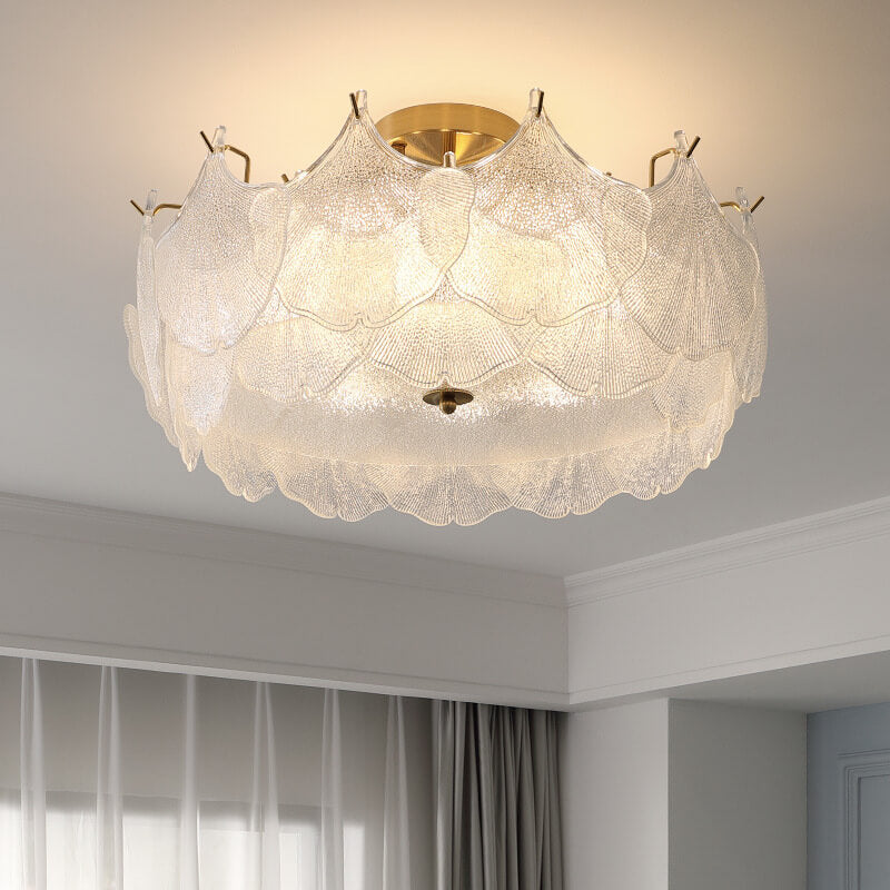GinkgoLume Französische Deckenleuchte | Ginkgo-Design aus Glas & Metall | 5/8 Flammen | Für Wohnzimmer & Esszimmer