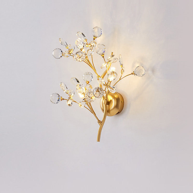 LumoGlo Art Deco Kristall Wandlampe | Luxus 3-Licht Blumen-Ast Design | Elegante Wandbeleuchtung für Wohnzimmer | Dekorative Wandleuchte aus Eisen