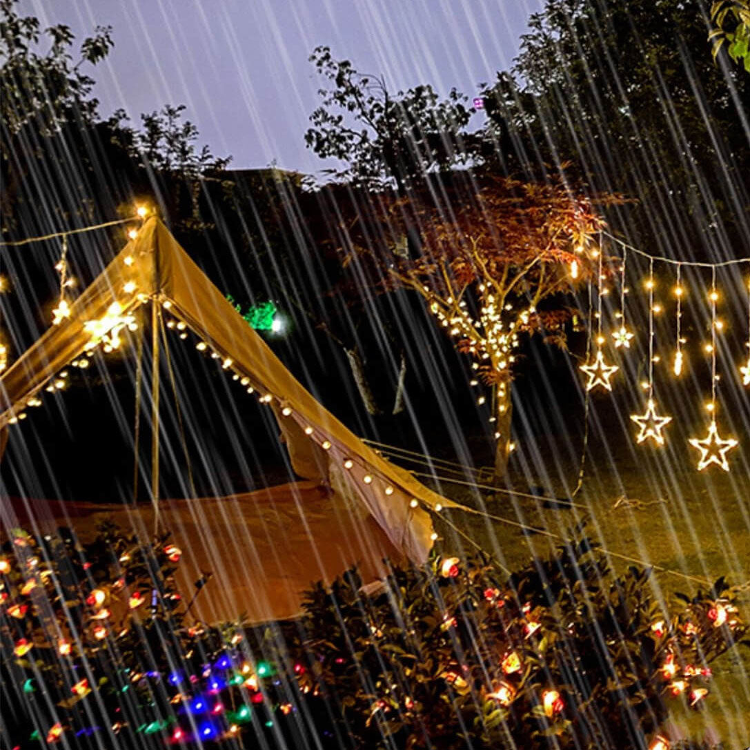 StarLuma SolarCurtain Lichterkette | LED Mond- & Sternendekor | Outdoor Weihnachtsbeleuchtung | Warmweiß oder Farbig