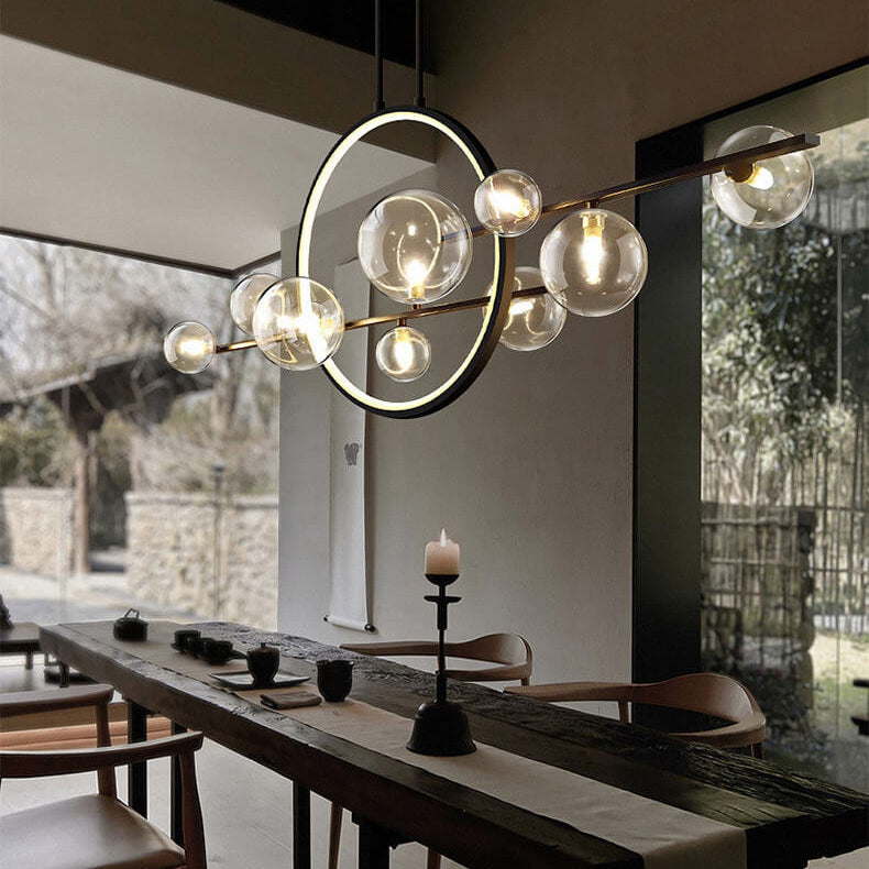 GlintSphere Elegante Glas Pendelleuchte | Magische Bohnenform | 7/10-Licht Island-Leuchte