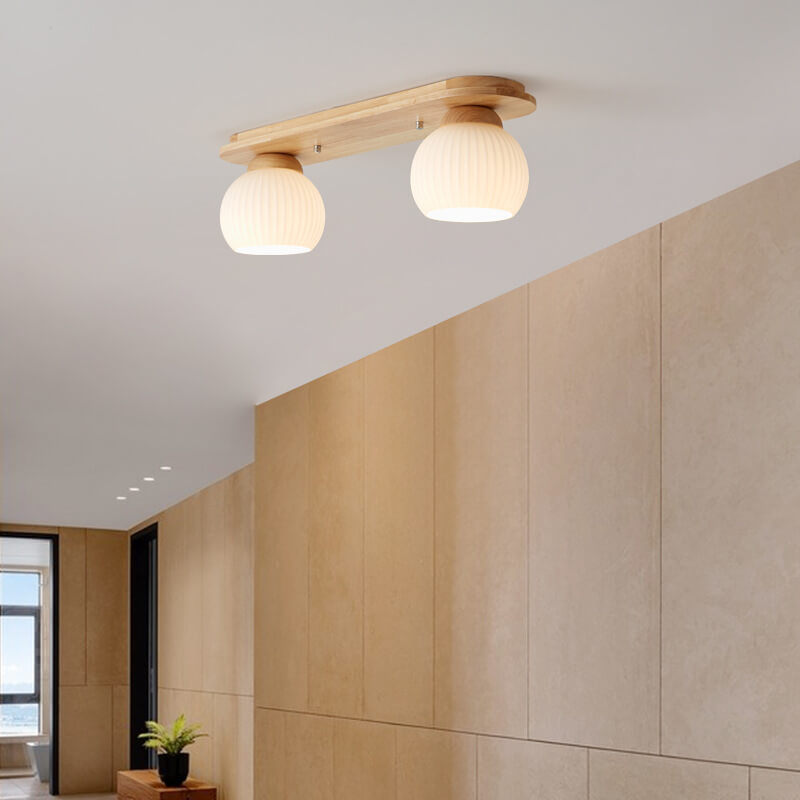 Zeniro Japanischer Stil Deckenleuchte | Gestreiftes Glas & Holz | Flush Mount | Minimalistisches Design