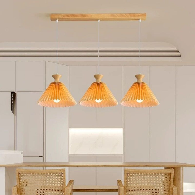 WoodLoom Nordic Pendelleuchte | Faltkegel-Holzdesign | 1/3-flammiger Kronleuchter | Inselbeleuchtung