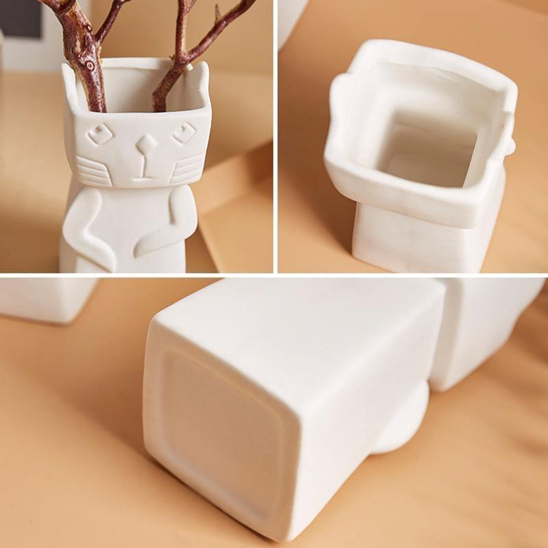 MeowNordic Katzen-Keramikvase | Skandinavisches Design | Verspielte Blumendekoration | Zwei Größen