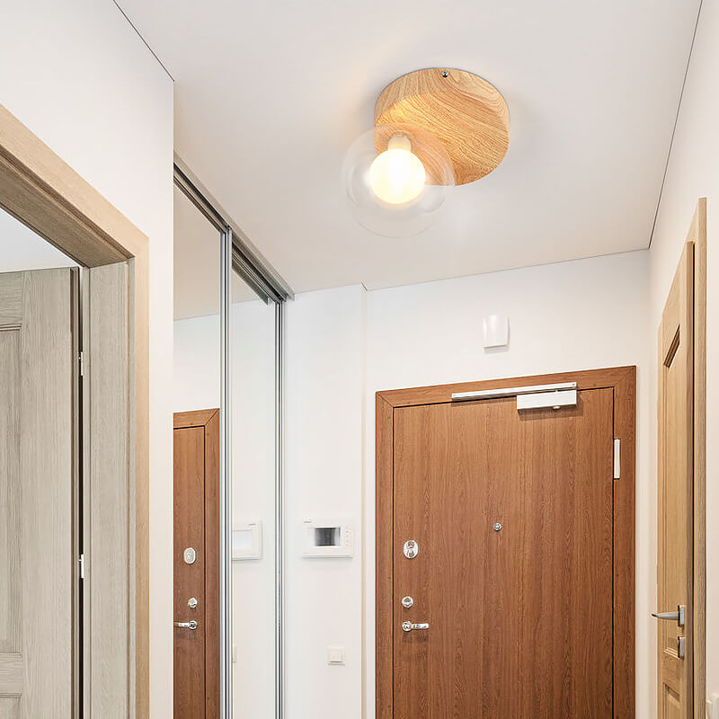Luniro Minimalistische Deckenleuchte | Glas & Holzoptik | Semi-Flush-Mount | Japanisches Design