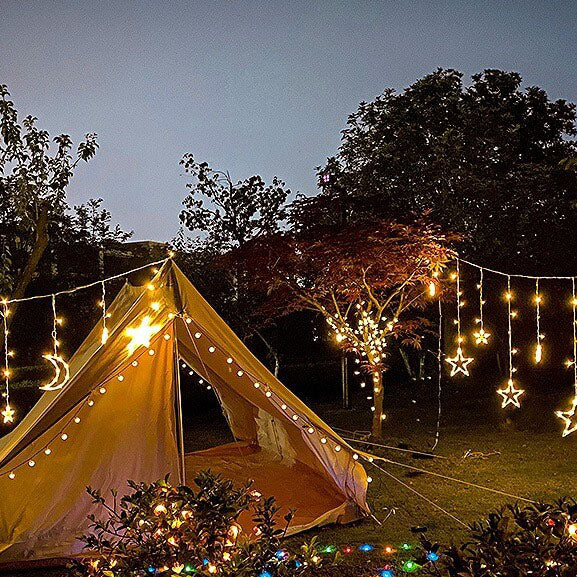 StarLuma SolarCurtain Lichterkette | LED Mond- & Sternendekor | Outdoor Weihnachtsbeleuchtung | Warmweiß oder Farbig