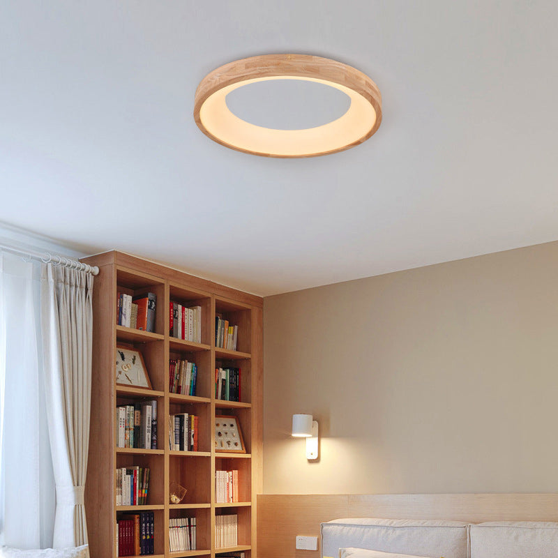 ScandiAura Holz LED Deckenleuchte | Minimalistisches Runddesign | Warmes Licht | Energiesparend