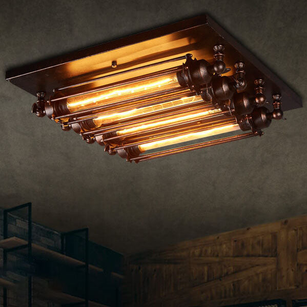 IronLuxe Industrielle Deckenleuchte | 4-flammig | Glas- & Eisenstreifen | Nostalgisches Design | Für Wohnzimmer & Esszimmer