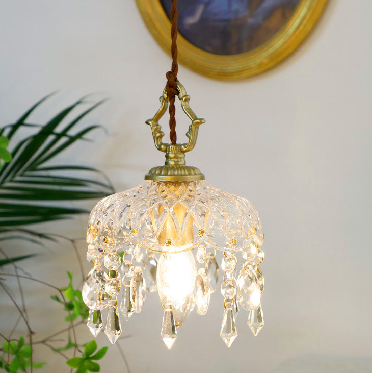 LumiFlora Vintage Kristall Pendelleuchte | Blumendekor | 1-Licht | Verschiedene Größen | Elegante Beleuchtung