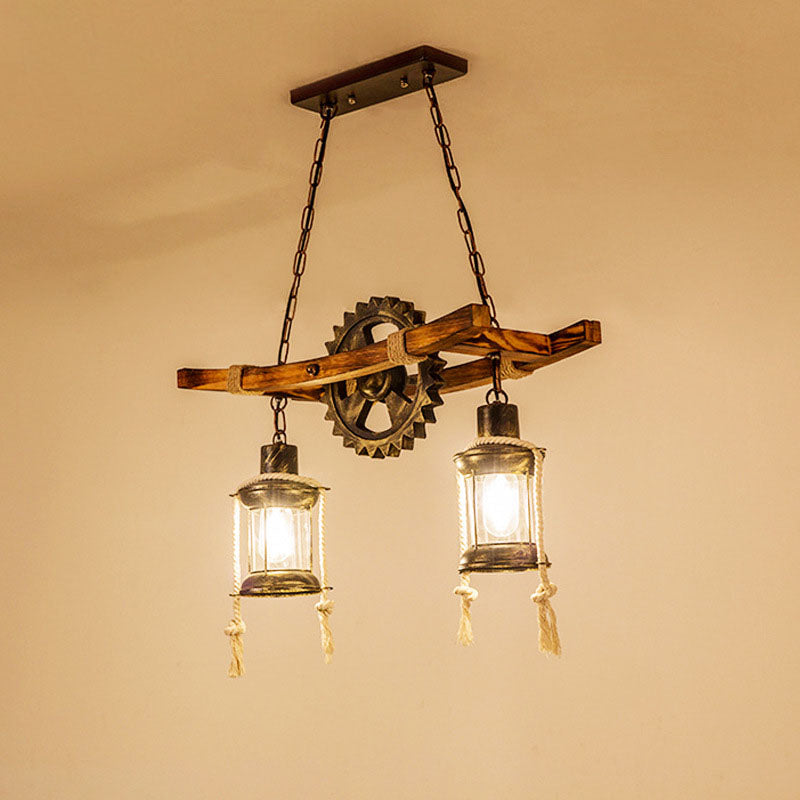 RustiLume Industrial Kronleuchter | Vintage Holz & Metall | 2-Licht Inselleuchte