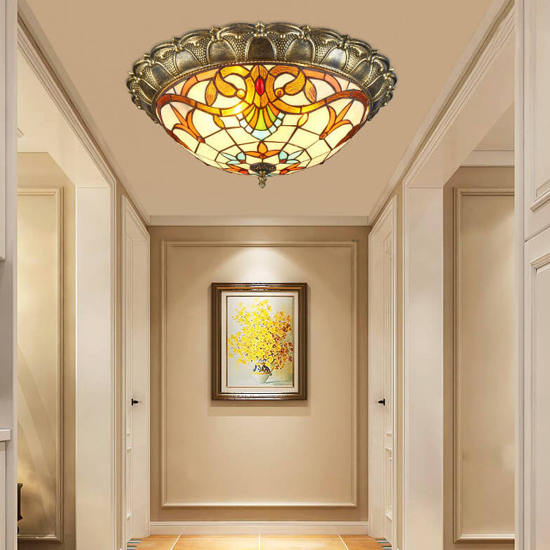 Tiffanara Runde LED Deckenleuchte | Buntglasdesign | Vintage-Stil | Warmes & Weißes Licht