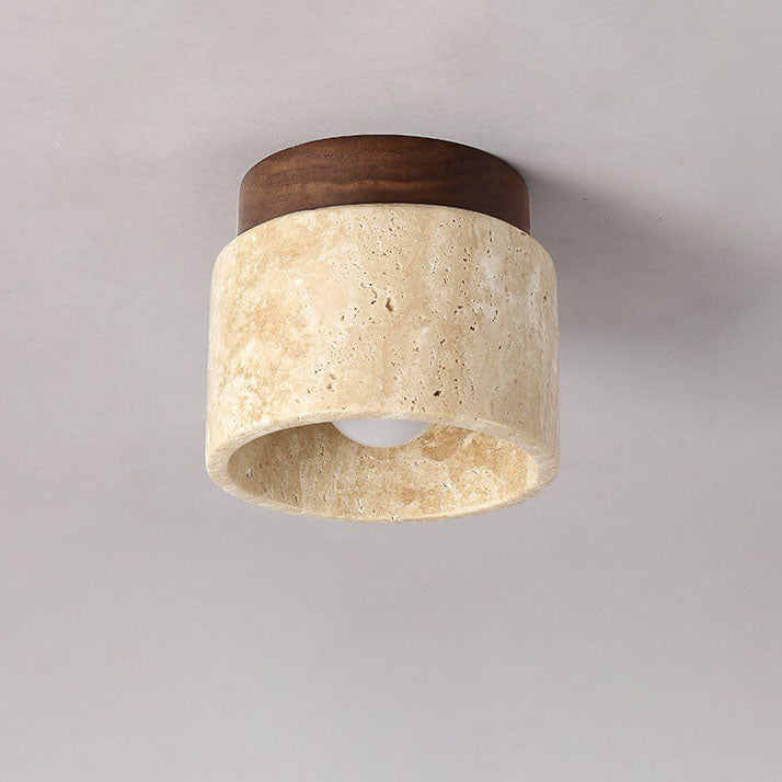 TravertiLux Runde Travertin Deckenleuchte | Vintage Design | Flächenbündige Montage | Ideal für Flur