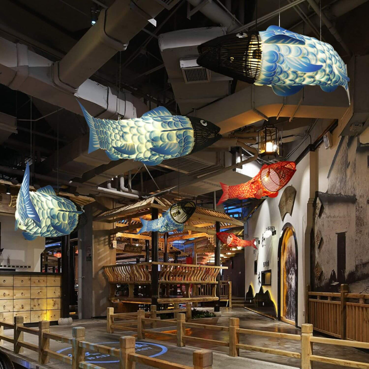 KoiLuxe Chandelier | Traditionelles chinesisches Design | Iron & PVC | Esszimmerbeleuchtung