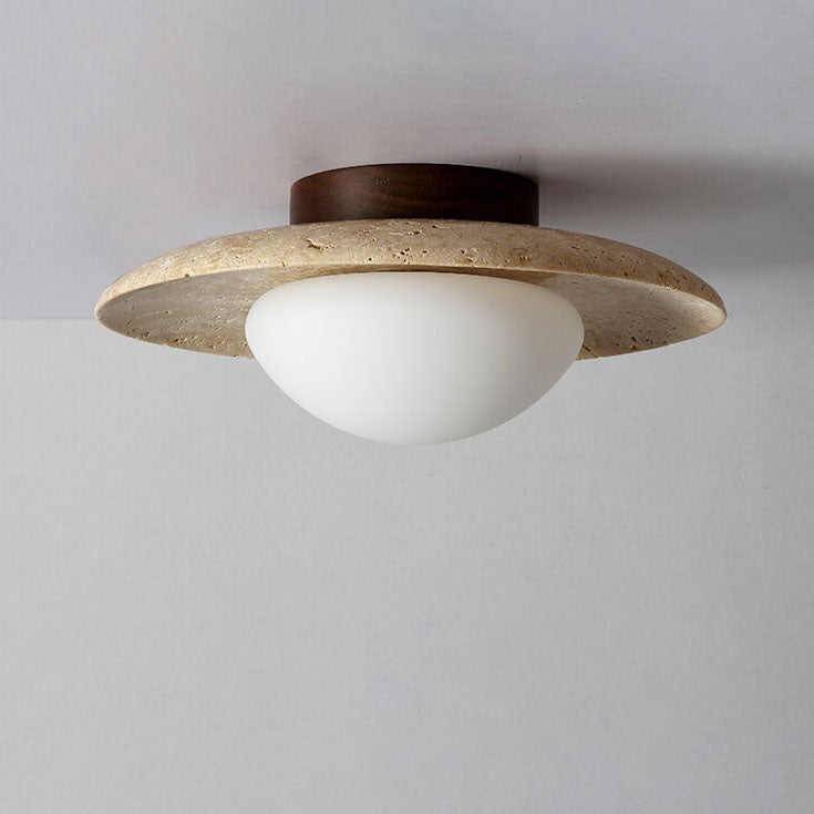 TravertiLux Runde Travertin Deckenleuchte | Vintage Design | Flächenbündige Montage | Ideal für Flur