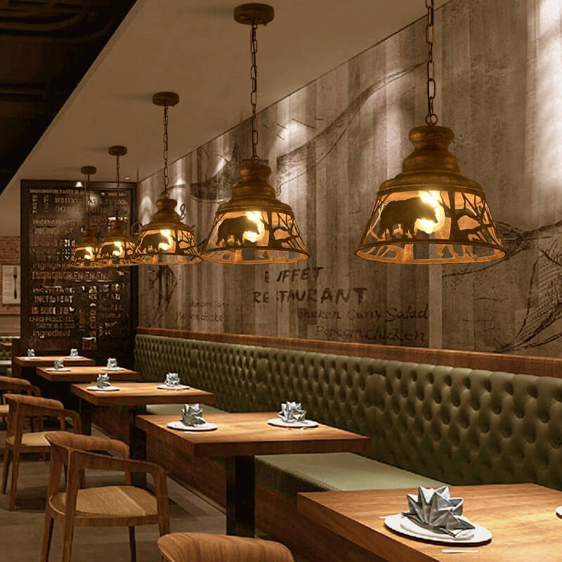 Animar Vintage Pendelleuchte | Runde Trapezform | Tier-Design | 1-flammig | Wohnzimmer-Beleuchtung